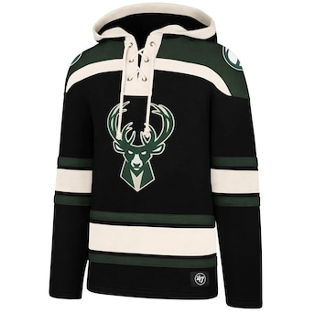 Men's '47 Black Milwaukee Bucks Lacer - Pullover Hoodie