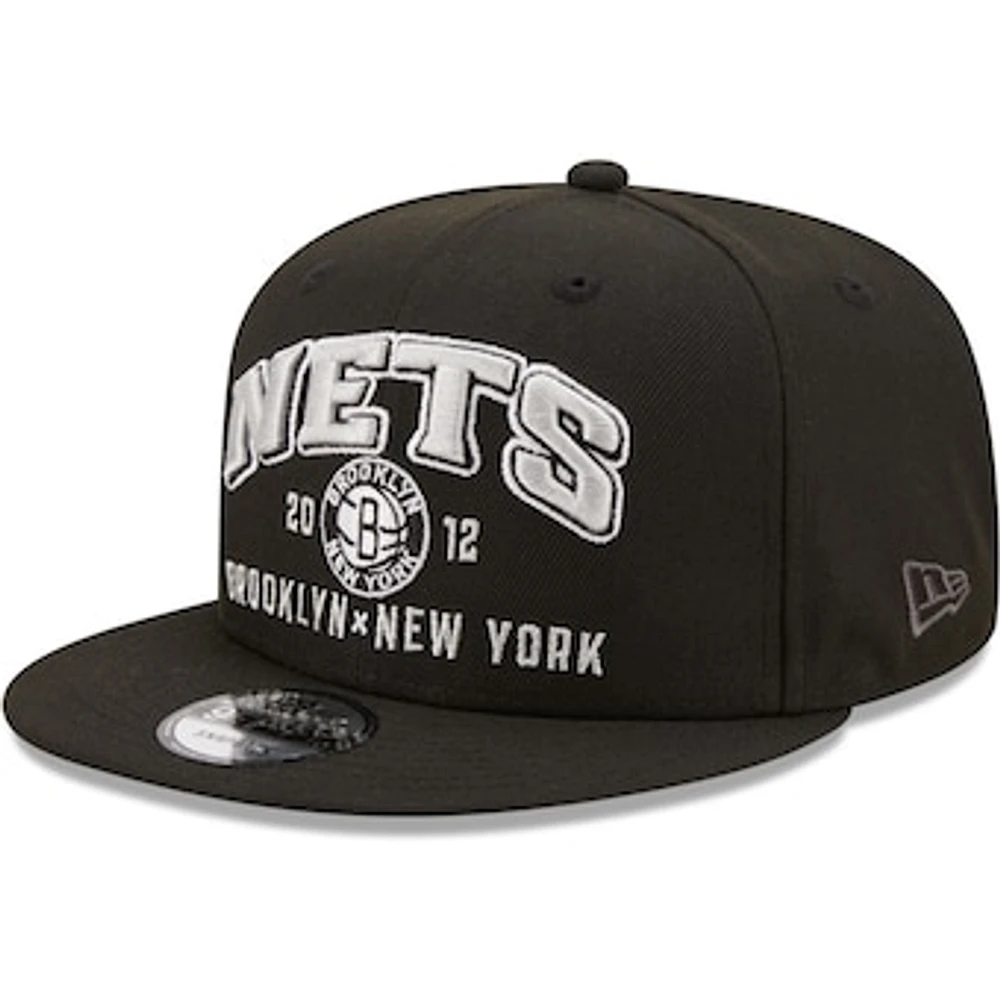 Men's New Era Black Brooklyn Nets Stacked 9FIFTY - Snapback Hat