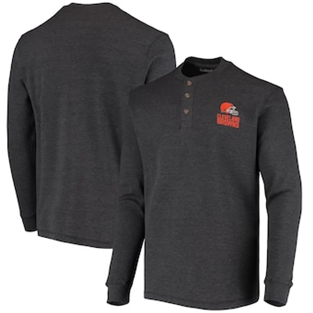 Men's Dunbrooke Charcoal Cleveland Browns Logo Maverick Thermal Henley Long Sleeve T-Shirt