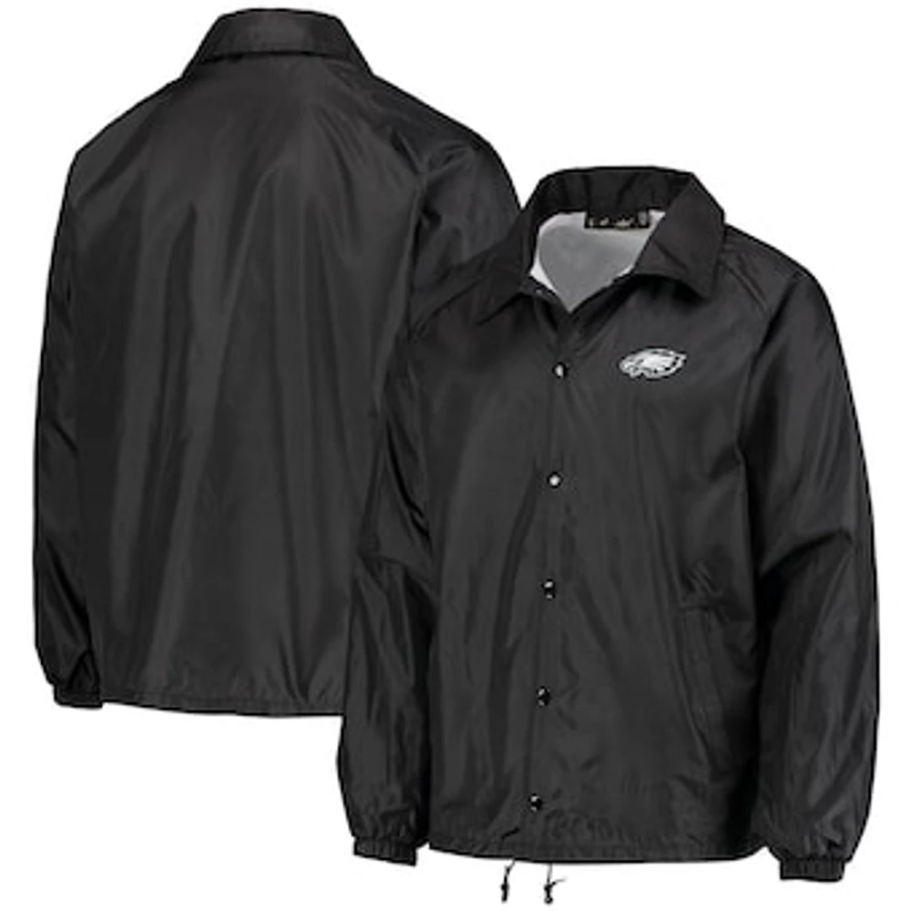 Men's Black Philadelphia Eagles Coaches Classic Raglan Full-Snap Windbreaker Jacket