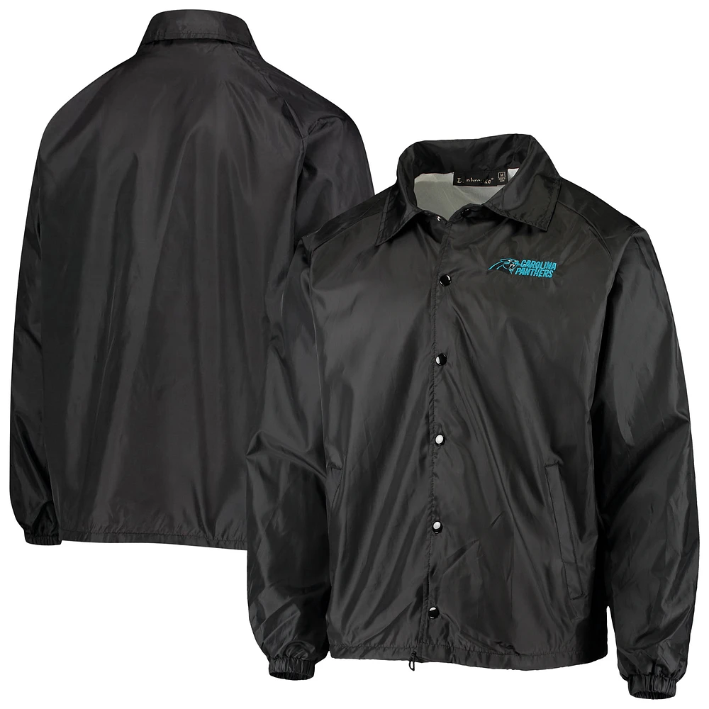 Men's Black Carolina Panthers Coaches Classic Raglan Full-Snap Windbreaker Jacket