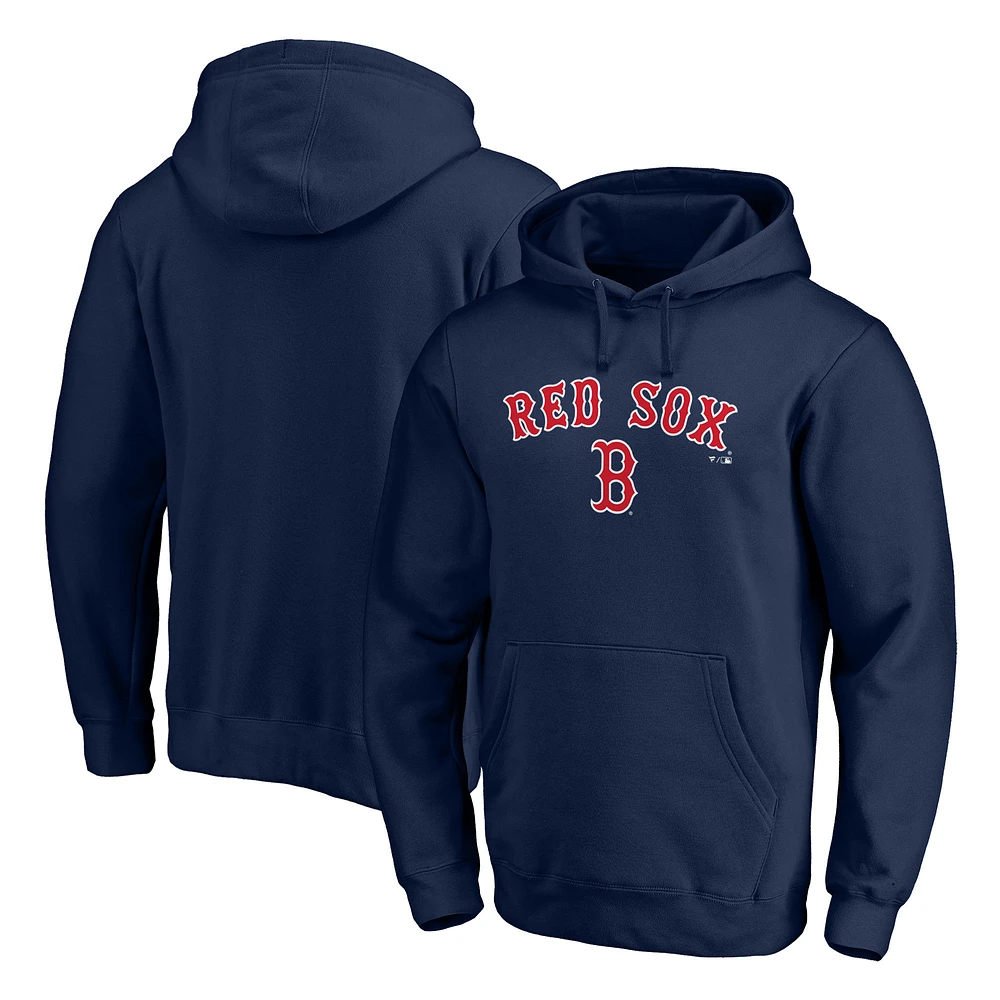 Men's Fanatics Navy Boston Red Sox Team Logo Lockup Fitted Pullover Hoodie