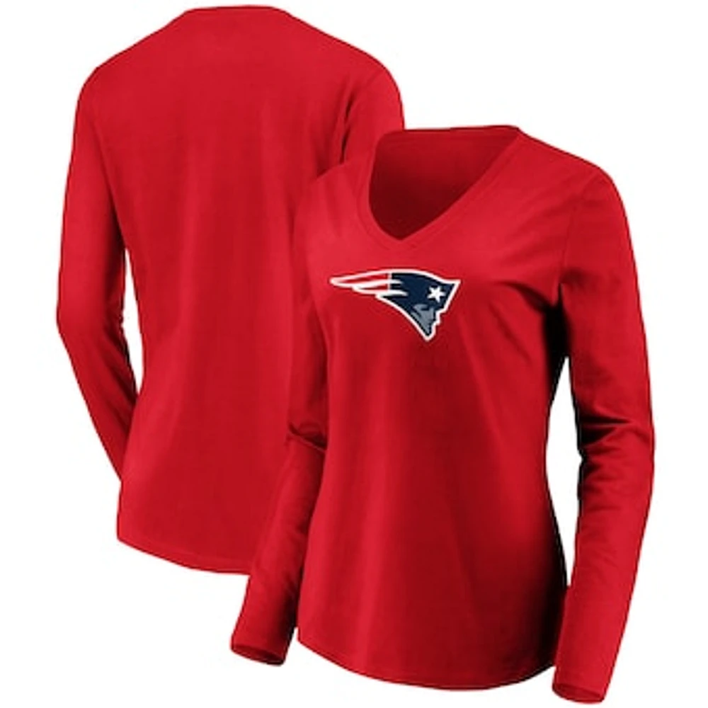 Women's Fanatics Red New England Patriots Primary Logo Long Sleeve V-Neck T-Shirt