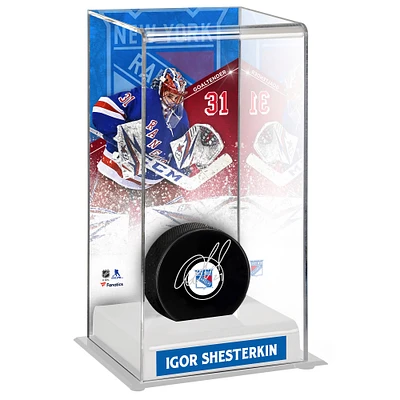 Igor Shesterkin New York Rangers Autographed Hockey Puck with Deluxe Tall Hockey Puck Case