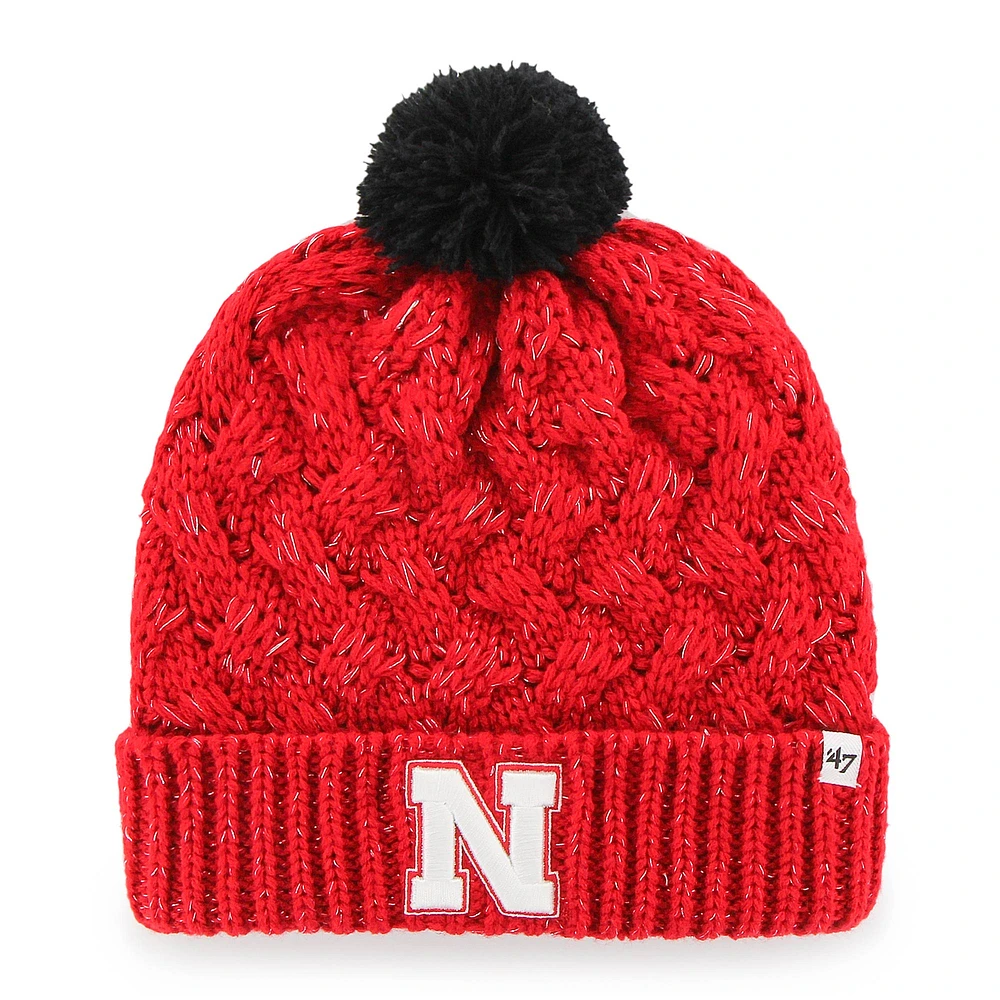 Women's '47 Scarlet Nebraska Huskers Fiona Cuffed Knit Hat With Pom