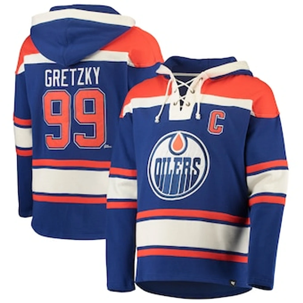 Men's '47 Wayne Gretzky Royal Edmonton Oilers Retired Player Name & Number Lacer Pullover Hoodie