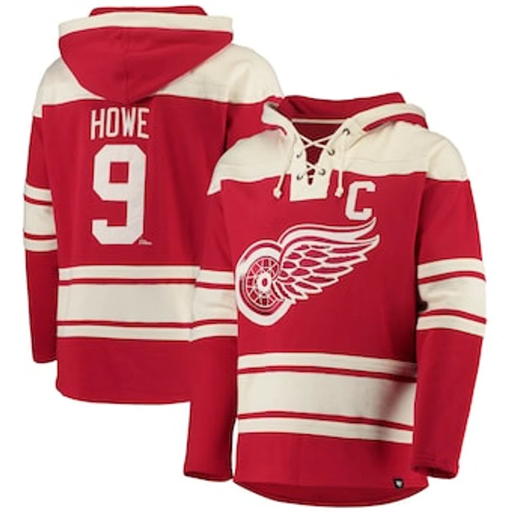 Men's '47 Gordie Howe Red Detroit Wings Retired Player Name & Number Lacer Pullover Hoodie