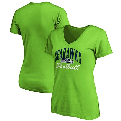 Women's Fanatics Neon Green Seattle Seahawks Team Color Victory Script V-Neck T-Shirt