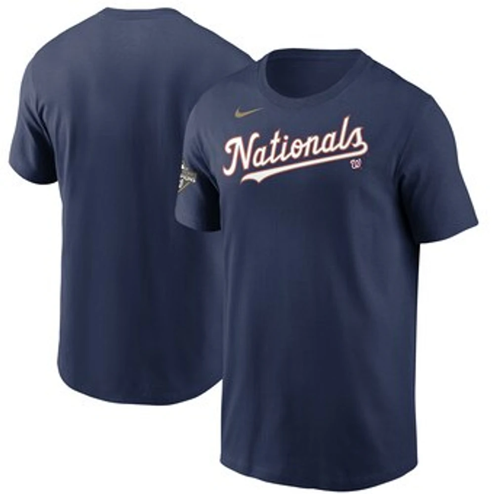 Men's Nike Navy Washington Nationals 2020 Gold Program Wordmark T-Shirt