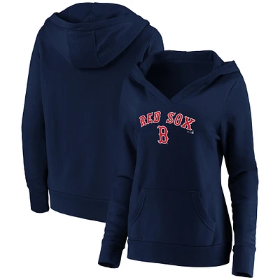 Women's Navy Boston Red Sox Core Team Lockup V-Neck Pullover Hoodie