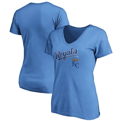 Women's Light Blue Kansas City Royals Team Logo Lockup V-Neck T-Shirt