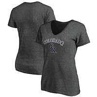 Women's Fanatics Heathered Charcoal Colorado Rockies Team Logo Lockup V-Neck T-Shirt