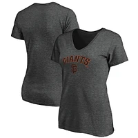 Women's Fanatics Heathered Charcoal San Francisco Giants Team Logo Lockup V-Neck T-Shirt