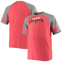 Men's Red/Heathered Gray Atlanta Falcons Big & Tall Two-Stripe Tri-Blend Raglan T-Shirt