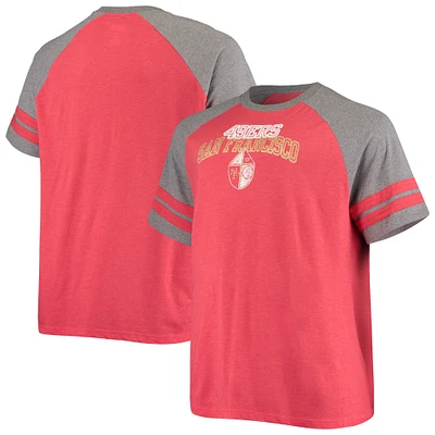 Men's Scarlet/Heathered Gray San Francisco 49ers Big & Tall Throwback 2-Stripe Raglan T-Shirt