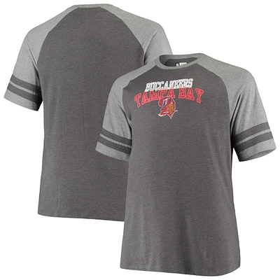 Men's Black/Heathered Gray Tampa Bay Buccaneers Big & Tall Throwback 2-Stripe Raglan T-Shirt