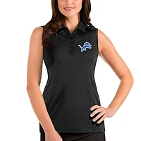 Women's Antigua Black Detroit Lions Sleeveless Tribute Polo