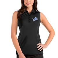Women's Antigua Black Detroit Lions Sleeveless Tribute Polo