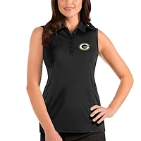 Women's Antigua Black Green Bay Packers Sleeveless Tribute Polo