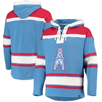 Men's '47 Powder Blue/Red Houston Oilers Lacer V-Neck Pullover Hoodie