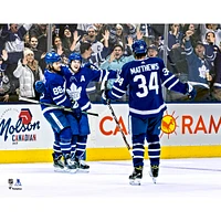 Auston Matthews Mitchell Marner and William Nylander Toronto Maple Leafs Unsigned Goal Celebration Photograph