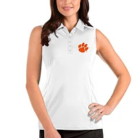 Women's Antigua White Clemson Tigers Tribute Sleeveless Polo