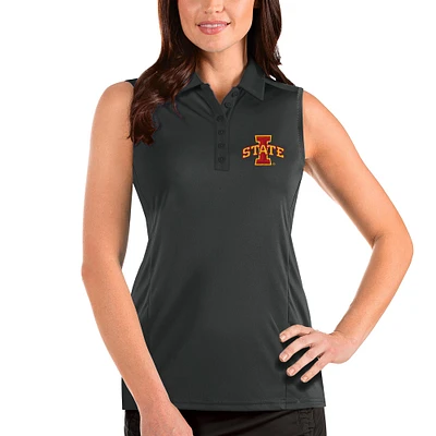 Women's Antigua Charcoal Iowa State Cyclones Tribute Sleeveless Polo