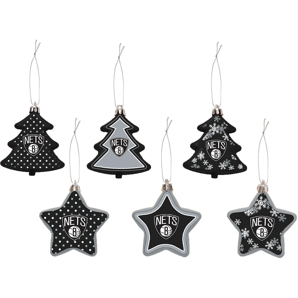 FOCO Brooklyn Nets 3'' x 3'' Six-Pack Shatterproof Tree And Star Ornament Set