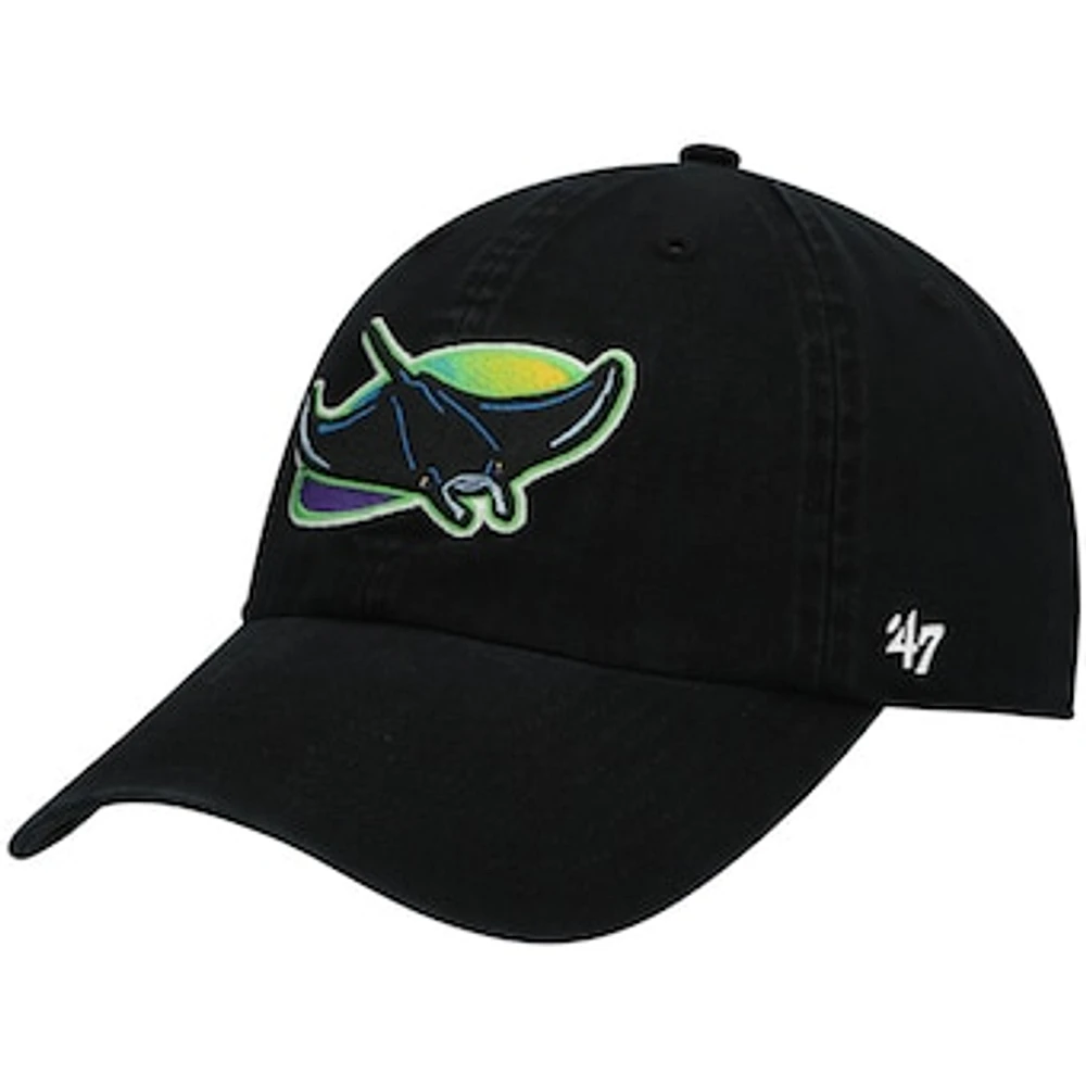 Men's '47 Black Tampa Bay Rays 2000 Logo Cooperstown Collection Clean Up Adjustable Hat