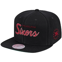 Men's Mitchell & Ness Black Philadelphia 76ers Foundation Script - Snapback Hat