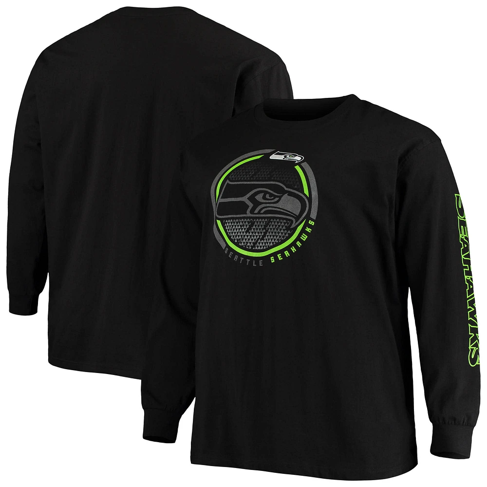 Men's Fanatics Black Seattle Seahawks Big & Tall Color Pop Long Sleeve T-Shirt