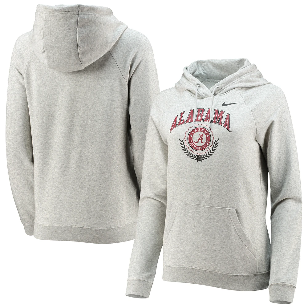 Women's Nike Heathered Gray Alabama Crimson Tide Varsity Fleece Tri-Blend Raglan Pullover Hoodie