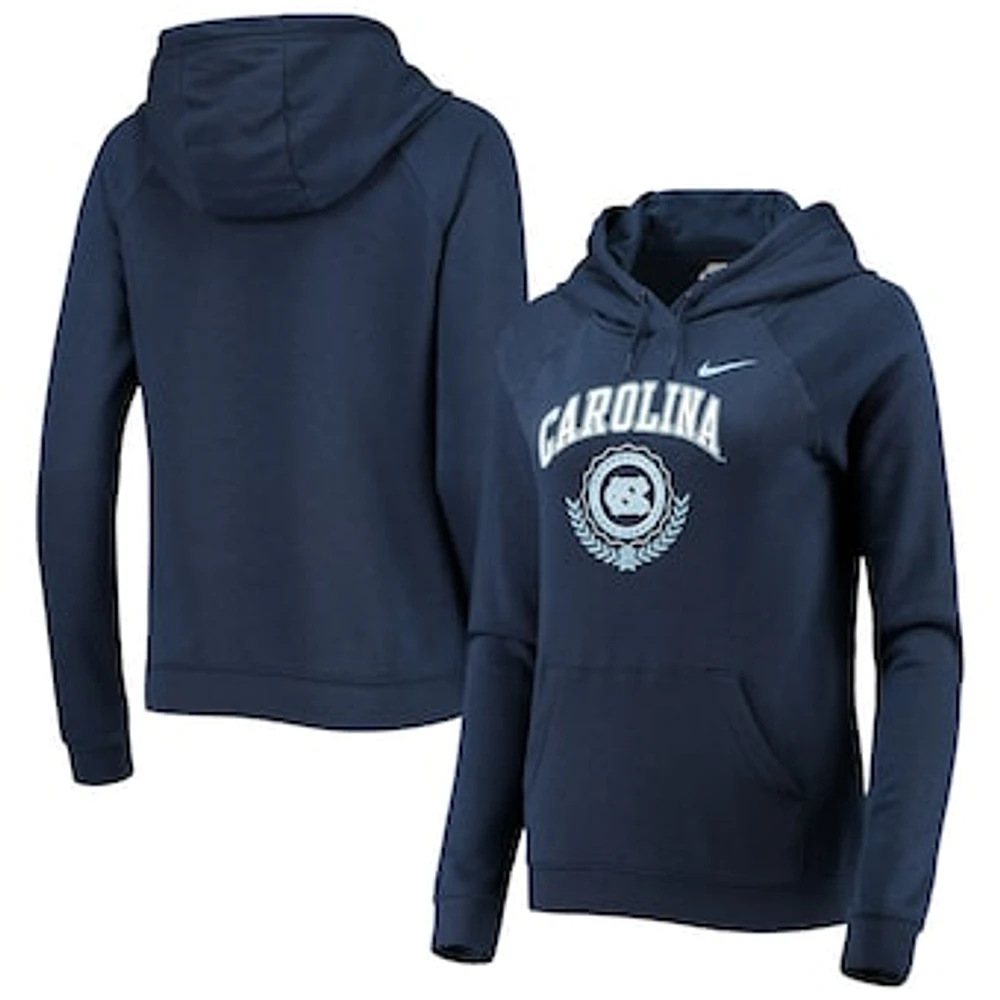 Women's Nike Navy North Carolina Tar Heels Varsity Fleece Tri-Blend Raglan Pullover Hoodie