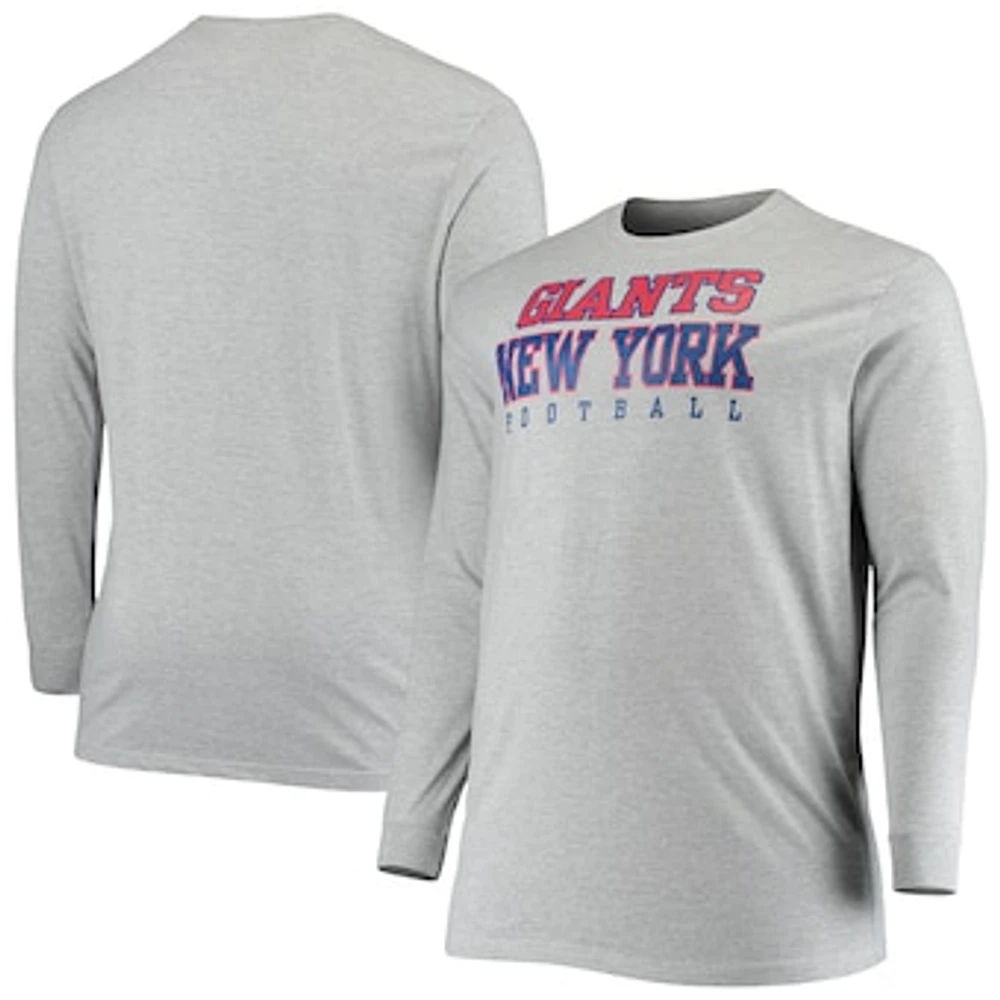 Men's Fanatics Heathered Gray New York Giants Big & Tall Practice Long Sleeve T-Shirt