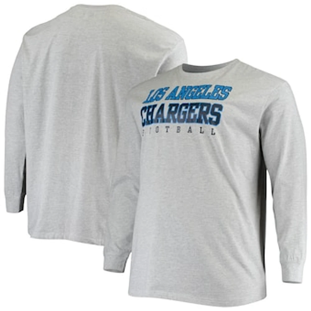 Men's Fanatics Heathered Gray Los Angeles Chargers Big & Tall Practice Long Sleeve T-Shirt