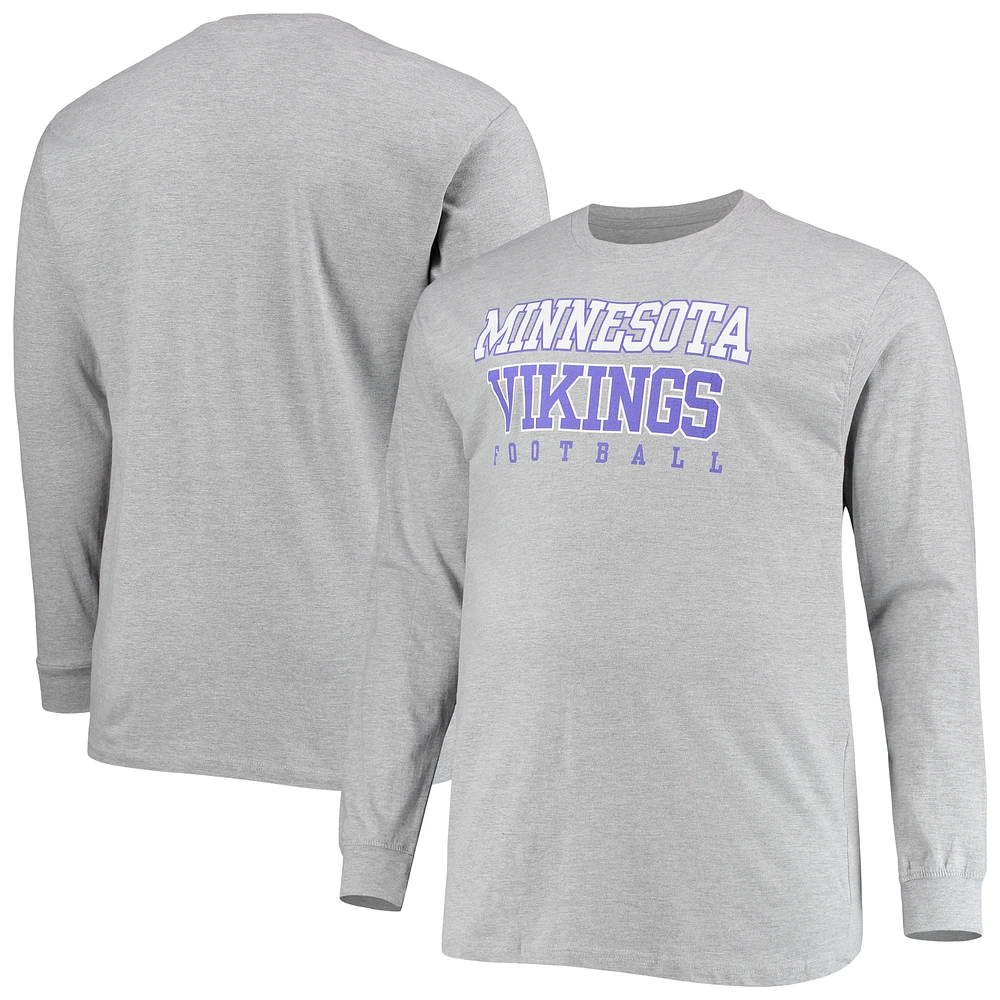 Men's Fanatics Heathered Gray Minnesota Vikings Big & Tall Practice Long Sleeve T-Shirt