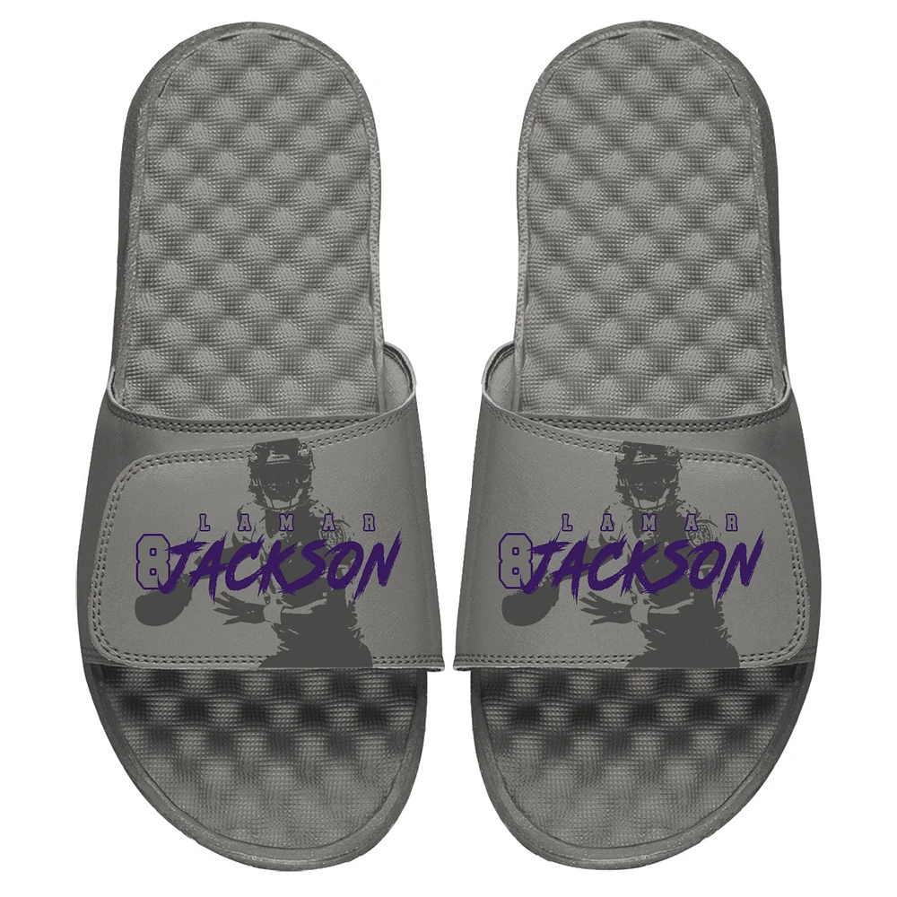 Youth ISlide Lamar Jackson Gray Baltimore Ravens Tonal Pop Slide Sandals