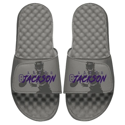 Youth ISlide Lamar Jackson Gray Baltimore Ravens Tonal Pop Slide Sandals