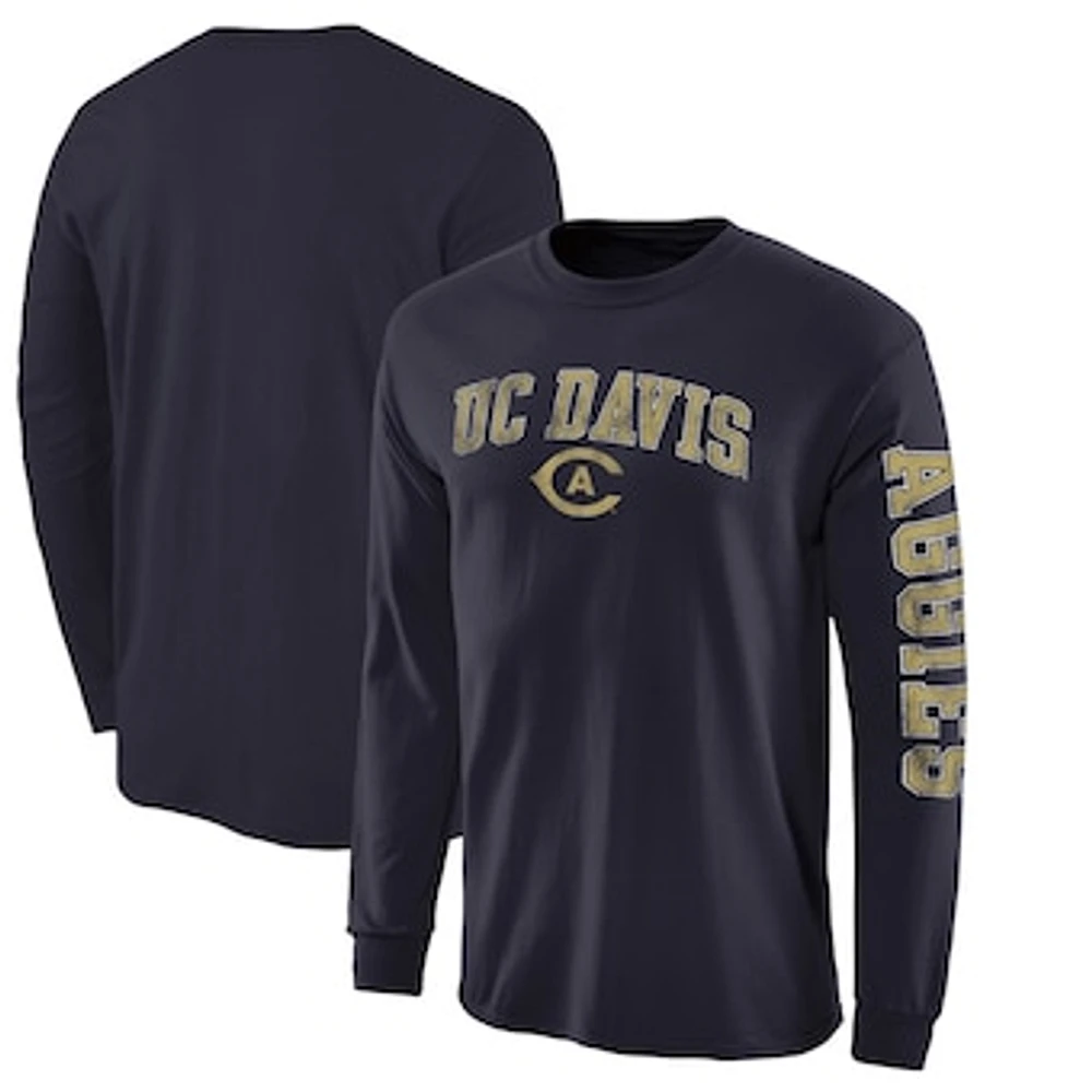 Men's Fanatics Navy UC Davis Aggies Distressed Arch Over Logo 2-Hit Long Sleeve T-Shirt