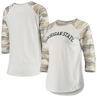 Women's White/Camo Michigan State Spartans Boyfriend Baseball Raglan 3/4-Sleeve T-Shirt