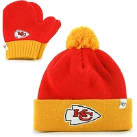 Infant '47 Red/Gold Kansas City Chiefs Bam Bam Cuffed Knit Hat With Pom and Mittens Set