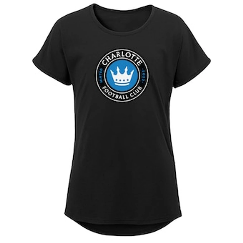 Girls Youth Black Charlotte FC Primary Logo Dolman T-Shirt