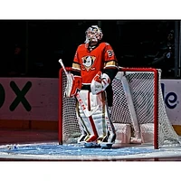John Gibson Anaheim Ducks Unsigned Orange Alternate Jersey Pregame Photograph