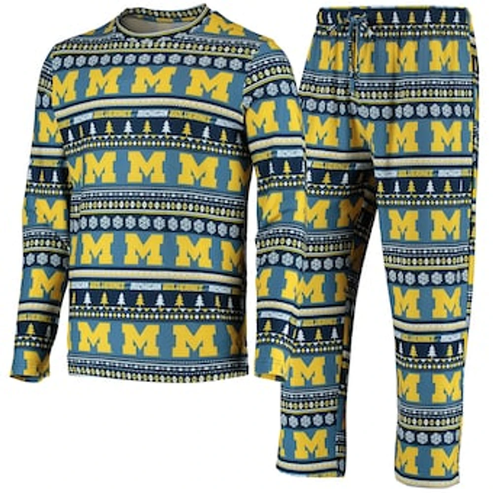 Men's Concepts Sport Navy Michigan Wolverines Ugly Sweater Knit Long Sleeve Top and Pant Set