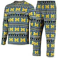 Men's Concepts Sport Navy Michigan Wolverines Ugly Sweater Knit Long Sleeve Top and Pant Set