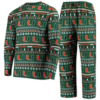 Men's Concepts Sport Green Miami Hurricanes Ugly Sweater Knit Long Sleeve Top and Pant Set