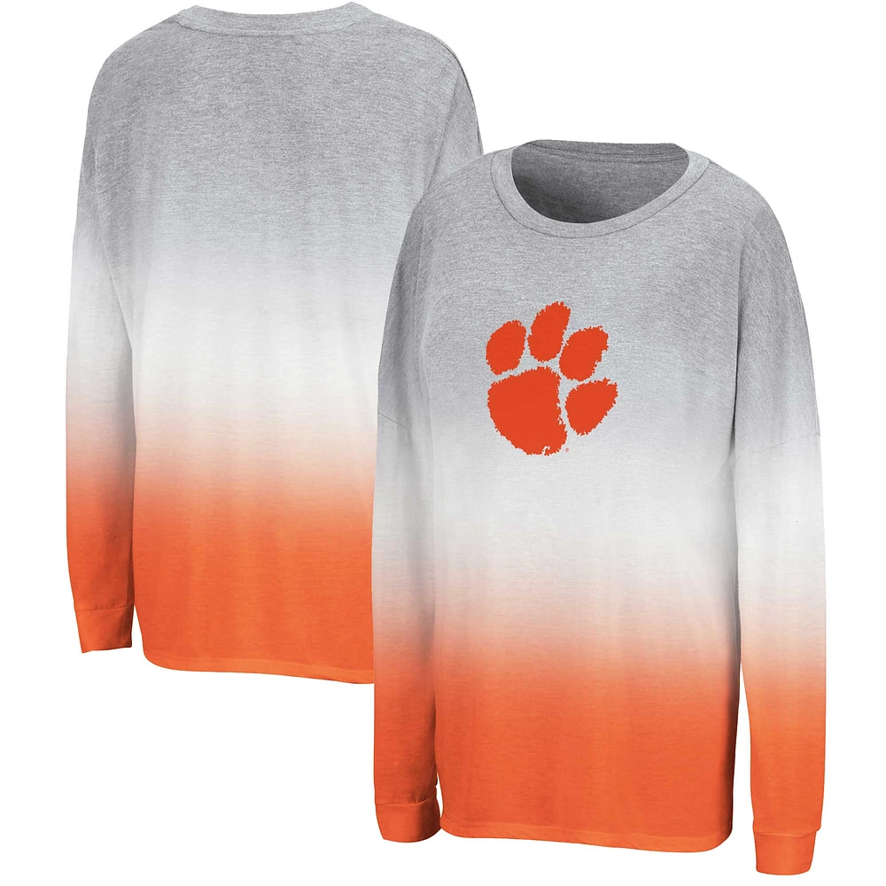 Women's Colosseum Heather Gray/Heather Orange Clemson Tigers Winkle Dip-Dye Long Sleeve T-Shirt