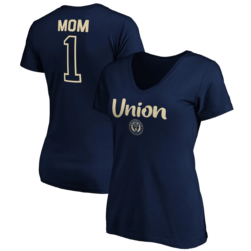 Women's Navy Philadelphia Union #1 Mom V-Neck T-Shirt