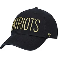 Women's '47 Black New England Patriots Shimmer Text Clean Up Adjustable Hat