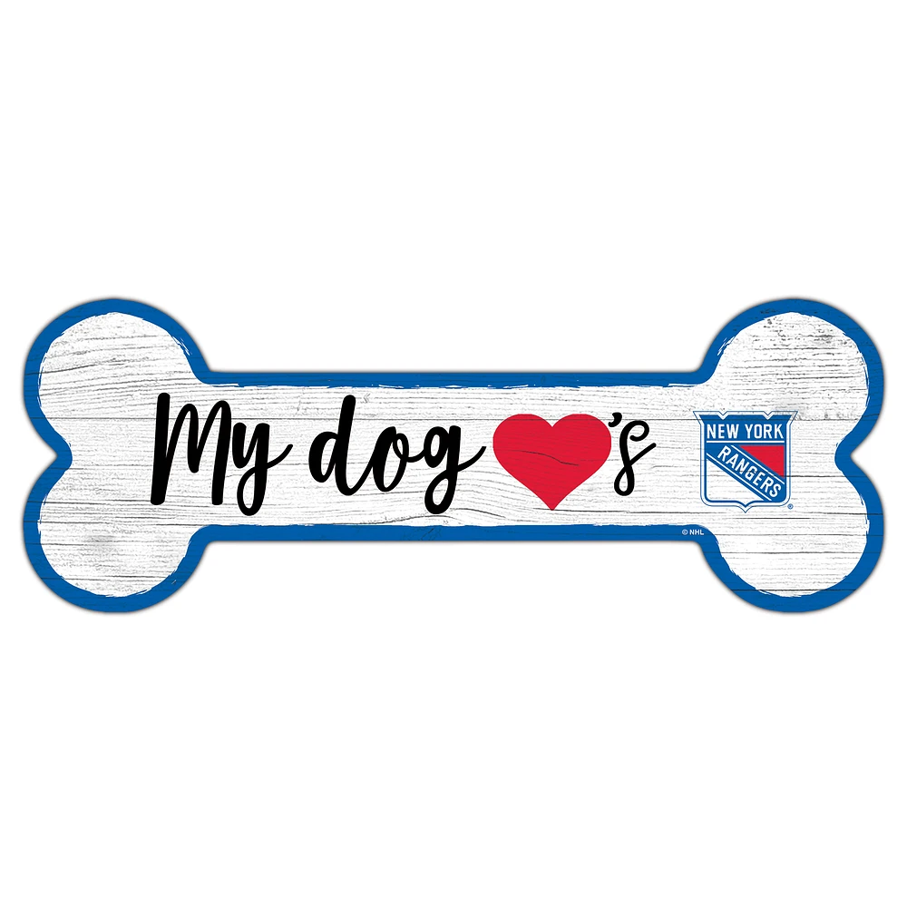 New York Rangers 6" x 12" Team Dog Bone Sign